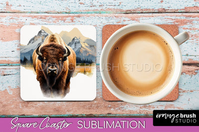 Wild Animals Coaster Sublimation - Mountain Square Coaster Sublimation OrangeBrushStudio 