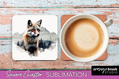 Wild Animals Coaster Sublimation - Mountain Square Coaster Sublimation OrangeBrushStudio 