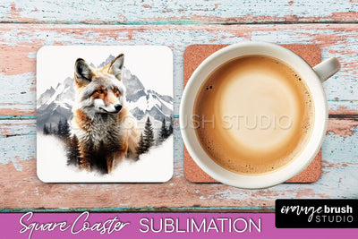 Wild Animals Coaster Sublimation - Mountain Square Coaster Sublimation OrangeBrushStudio 