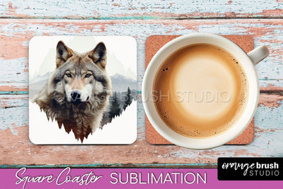 Wild Animals Coaster Sublimation - Mountain Square Coaster Sublimation OrangeBrushStudio 