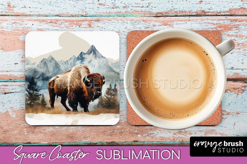 Wild Animals Coaster Sublimation - Mountain Square Coaster Sublimation OrangeBrushStudio 