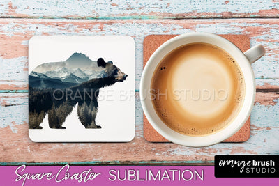 Wild Animals Coaster Sublimation - Mountain Square Coaster Sublimation OrangeBrushStudio 