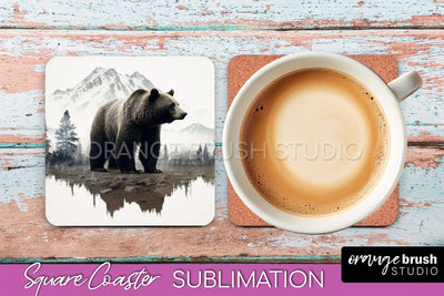 Wild Animals Coaster Sublimation - Mountain Square Coaster Sublimation OrangeBrushStudio 