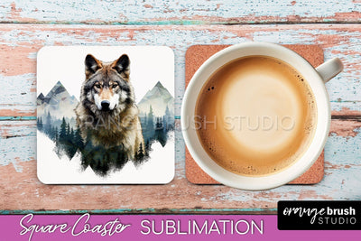Wild Animals Coaster Sublimation - Mountain Square Coaster Sublimation OrangeBrushStudio 