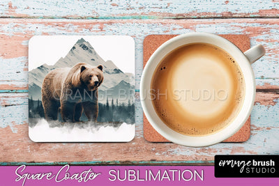 Wild Animals Coaster Sublimation - Mountain Square Coaster Sublimation OrangeBrushStudio 