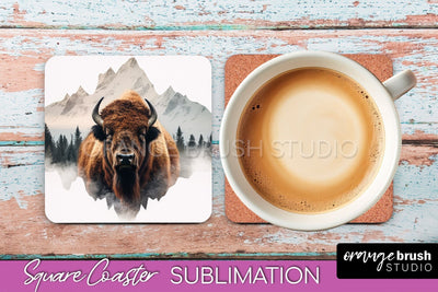 Wild Animals Coaster Sublimation - Mountain Square Coaster Sublimation OrangeBrushStudio 