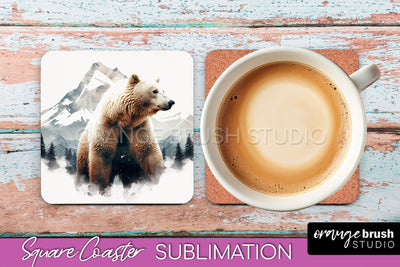 Wild Animals Coaster Sublimation - Mountain Square Coaster Sublimation OrangeBrushStudio 