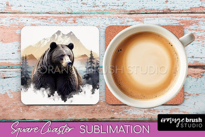 Wild Animals Coaster Sublimation - Mountain Square Coaster Sublimation OrangeBrushStudio 