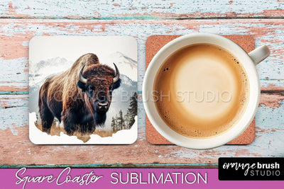 Wild Animals Coaster Sublimation - Mountain Square Coaster Sublimation OrangeBrushStudio 
