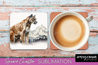 Wild Animals Coaster Sublimation - Mountain Square Coaster Sublimation OrangeBrushStudio 