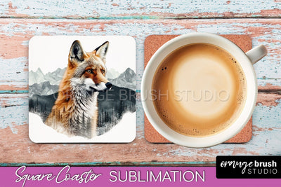 Wild Animals Coaster Sublimation - Mountain Square Coaster Sublimation OrangeBrushStudio 