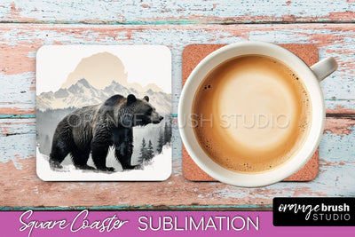 Wild Animals Coaster Sublimation - Mountain Square Coaster Sublimation OrangeBrushStudio 