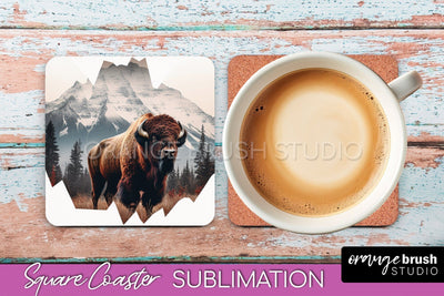 Wild Animals Coaster Sublimation - Mountain Square Coaster Sublimation OrangeBrushStudio 