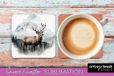 Wild Animals Coaster Sublimation - Mountain Square Coaster Sublimation OrangeBrushStudio 