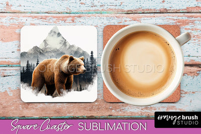 Wild Animals Coaster Sublimation - Mountain Square Coaster Sublimation OrangeBrushStudio 