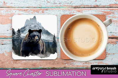 Wild Animals Coaster Sublimation - Mountain Square Coaster Sublimation OrangeBrushStudio 