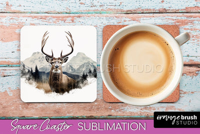 Wild Animals Coaster Sublimation - Mountain Square Coaster Sublimation OrangeBrushStudio 