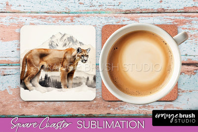 Wild Animals Coaster Sublimation - Mountain Square Coaster Sublimation OrangeBrushStudio 