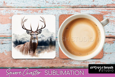 Wild Animals Coaster Sublimation - Mountain Square Coaster Sublimation OrangeBrushStudio 
