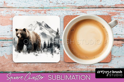 Wild Animals Coaster Sublimation - Mountain Square Coaster Sublimation OrangeBrushStudio 