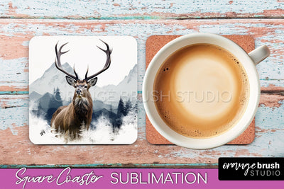 Wild Animals Coaster Sublimation - Mountain Square Coaster Sublimation OrangeBrushStudio 