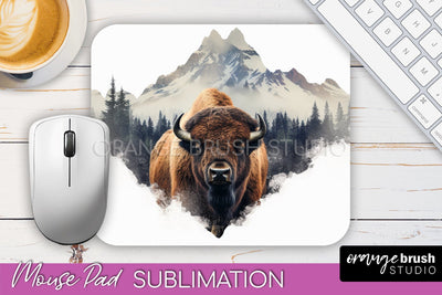 Wild Animals Mouse Pad, Mountain Mousepad Sublimation Sublimation OrangeBrushStudio 