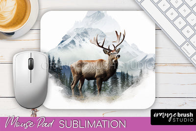 Wild Animals Mouse Pad, Mountain Mousepad Sublimation Sublimation OrangeBrushStudio 