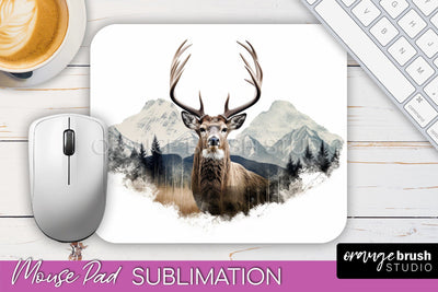Wild Animals Mouse Pad, Mountain Mousepad Sublimation Sublimation OrangeBrushStudio 