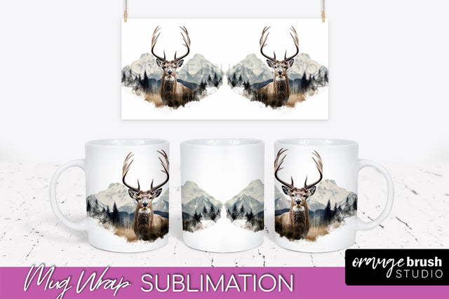 Wild Animals Mug Wrap - Mountain Camping Mug Design Sublimation OrangeBrushStudio 