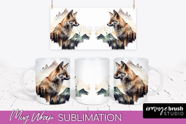 Wild Animals Mug Wrap - Mountain Camping Mug Design Sublimation OrangeBrushStudio 