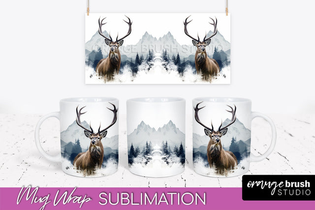 Wild Animals Mug Wrap - Mountain Camping Mug Design Sublimation OrangeBrushStudio 
