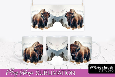 Wild Animals Mug Wrap - Mountain Camping Mug Design Sublimation OrangeBrushStudio 