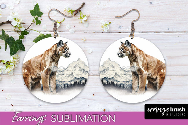 Wild Animals Round Earring Sublimation, Wildlife Earring PNG Sublimation OrangeBrushStudio 