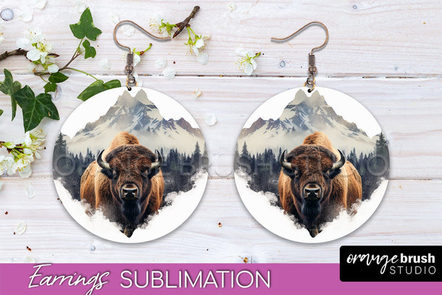 Wild Animals Round Earring Sublimation, Wildlife Earring PNG Sublimation OrangeBrushStudio 