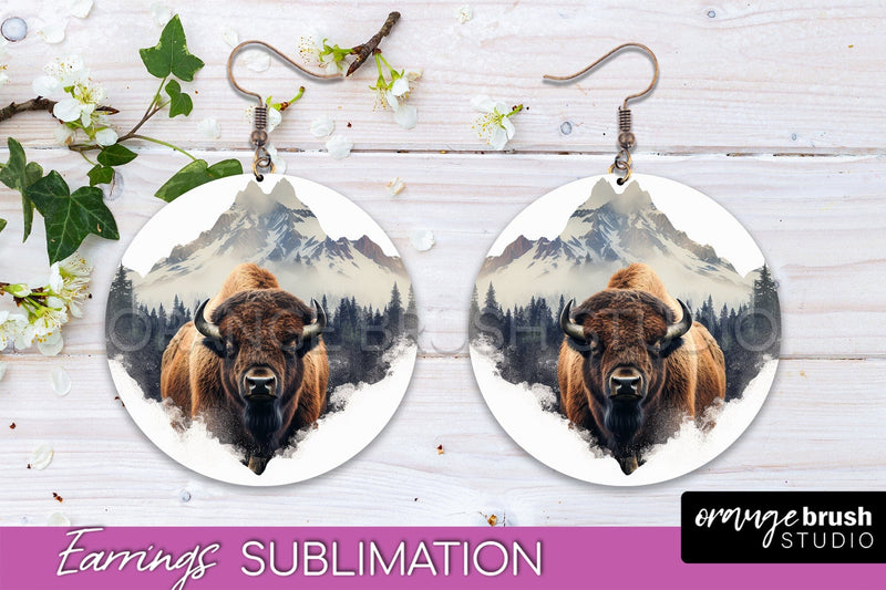 Wild Animals Round Earring Sublimation, Wildlife Earring PNG Sublimation OrangeBrushStudio 