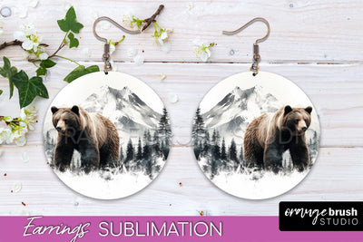 Wild Animals Round Earring Sublimation, Wildlife Earring PNG Sublimation OrangeBrushStudio 