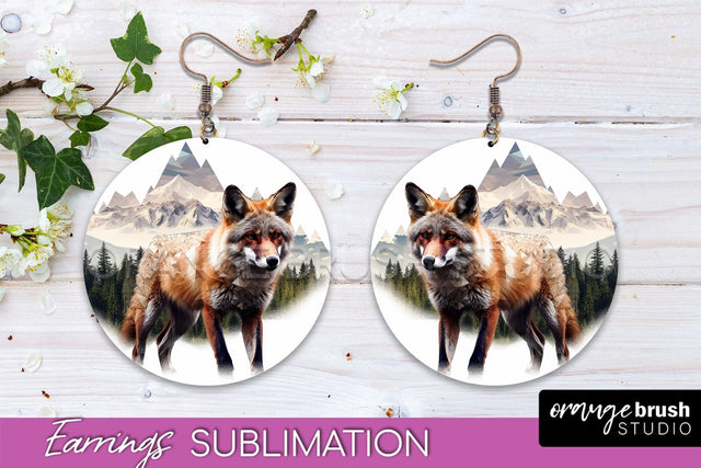 Wild Animals Round Earring Sublimation, Wildlife Earring PNG Sublimation OrangeBrushStudio 