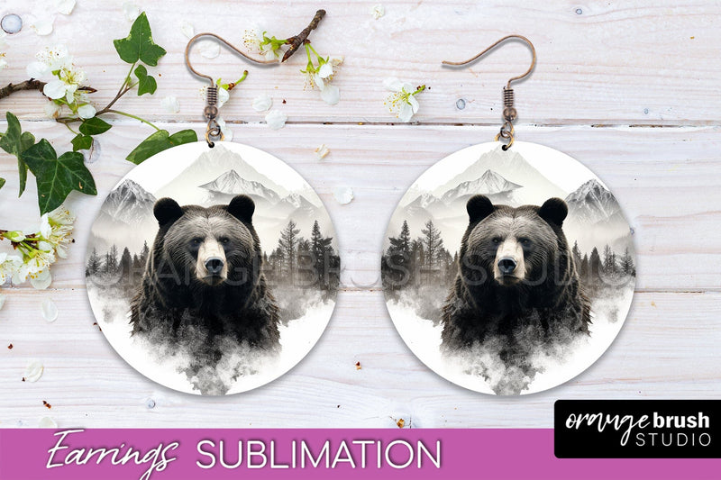 Wild Animals Round Earring Sublimation, Wildlife Earring PNG Sublimation OrangeBrushStudio 