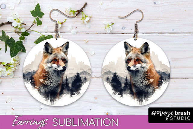 Wild Animals Round Earring Sublimation, Wildlife Earring PNG Sublimation OrangeBrushStudio 