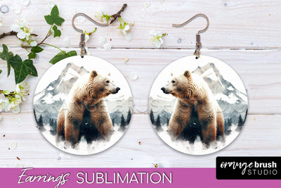 Wild Animals Round Earring Sublimation, Wildlife Earring PNG Sublimation OrangeBrushStudio 