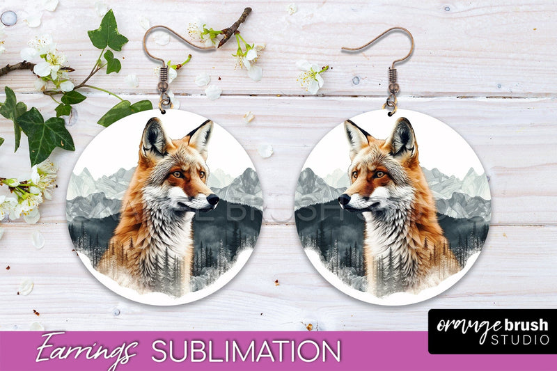 Wild Animals Round Earring Sublimation, Wildlife Earring PNG Sublimation OrangeBrushStudio 