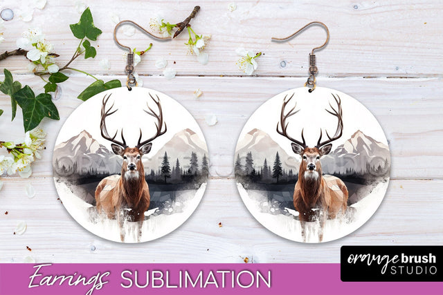 Wild Animals Round Earring Sublimation, Wildlife Earring PNG Sublimation OrangeBrushStudio 