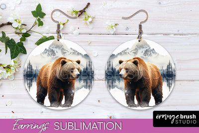 Wild Animals Round Earring Sublimation, Wildlife Earring PNG Sublimation OrangeBrushStudio 