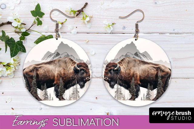 Wild Animals Round Earring Sublimation, Wildlife Earring PNG Sublimation OrangeBrushStudio 