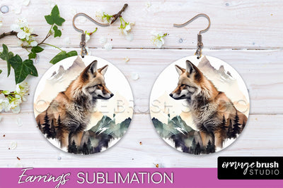 Wild Animals Round Earring Sublimation, Wildlife Earring PNG Sublimation OrangeBrushStudio 