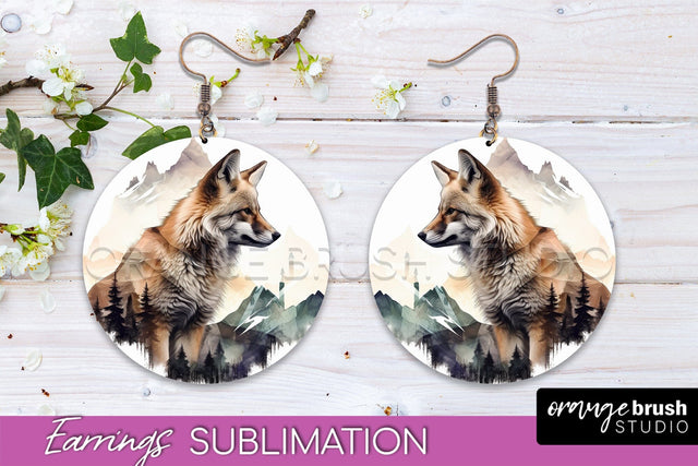 Wild Animals Round Earring Sublimation, Wildlife Earring PNG Sublimation OrangeBrushStudio 
