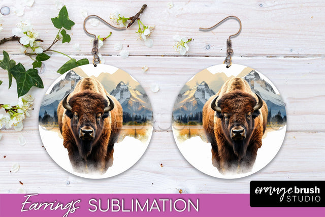 Wild Animals Round Earring Sublimation, Wildlife Earring PNG Sublimation OrangeBrushStudio 