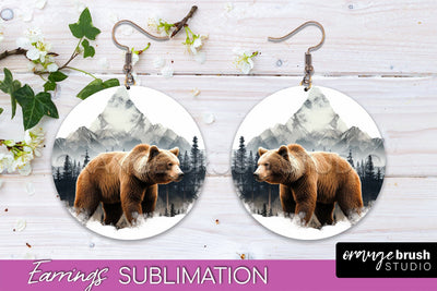 Wild Animals Round Earring Sublimation, Wildlife Earring PNG Sublimation OrangeBrushStudio 
