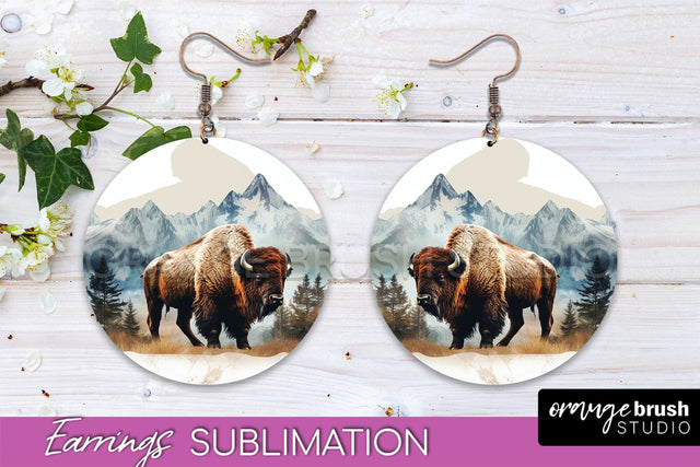 Wild Animals Round Earring Sublimation, Wildlife Earring PNG Sublimation OrangeBrushStudio 