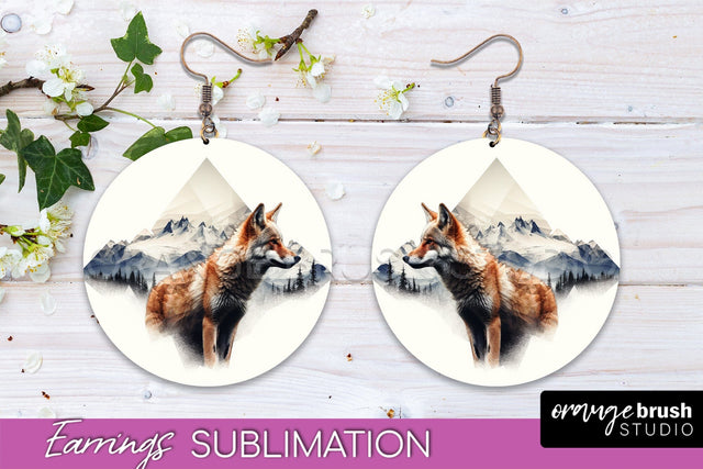 Wild Animals Round Earring Sublimation, Wildlife Earring PNG Sublimation OrangeBrushStudio 
